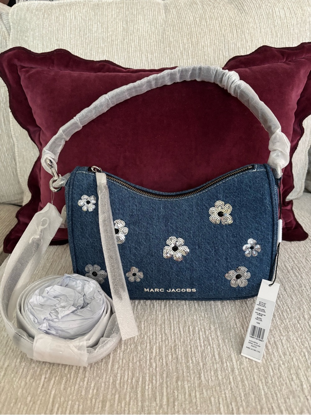 Marc Jacobs denim daisy sequin shoulder crossbody bag NWT